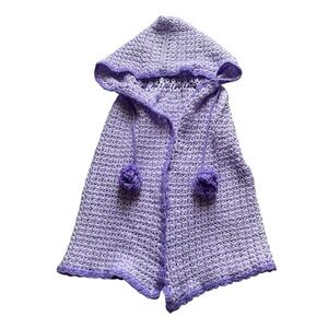 Hand Knit Crochet Lavender Baby‎ Hooded Poncho